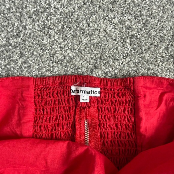 Reformation Red Linen Handkerchief Hem Tube Top Smocked Back Zip Size 10 - Picture 3 of 7